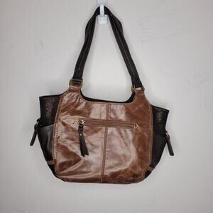 Y2K Boho Hobo Brown Shoulder Bag‎ Purse Stitching Detail Distressed the Sak